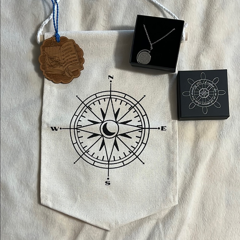 Nautical themed owlcrate hanging wall decor, silver, necklace +wooden ornament